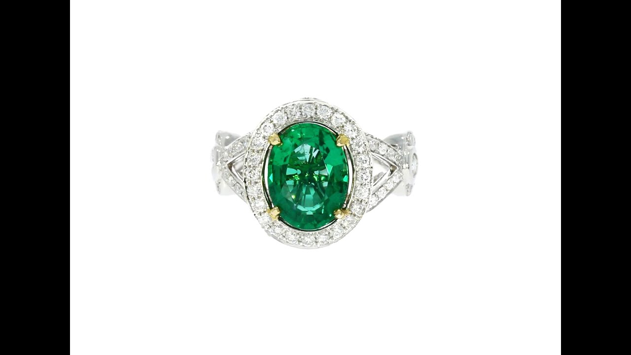 18K White Gold Natural Green Emerald Diamond Ring - YouTube