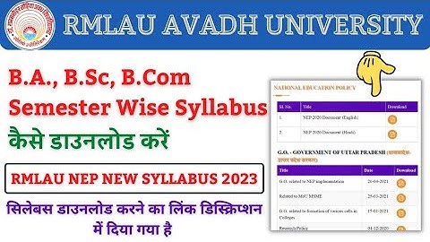 RMLAU NEP Syllabus 2023, How to download RMLAU NEP Syllabus 2023? @Universitylatestupdate #NEP