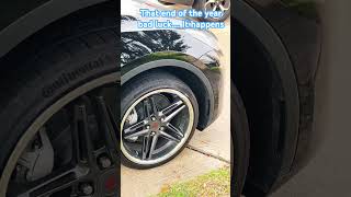 Bad Luck…. Tesla Model Y rims ruined…. Those show day gremlins suck 🥺￼