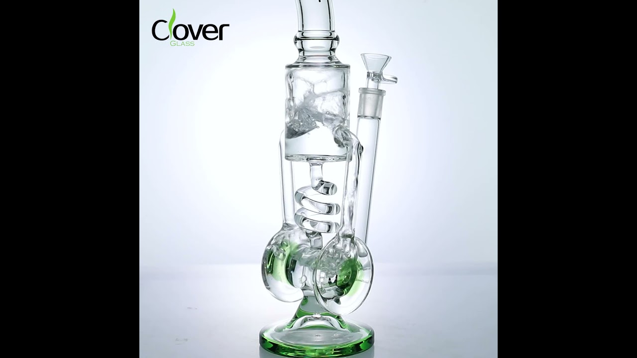 WPB-274: 11.8-Inch Spiral Recycler Water Pipe with 14mm Female Joint by Clover Glass