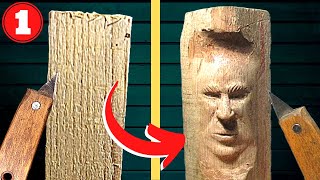 ✔️ How to CARVE a FACE in WOOD with a #1 KNIFE { WOODCARVING KNIFE }