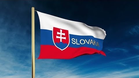 4K Slovakia flag slider style with title. Waving in the wind with cloud background animation Stock