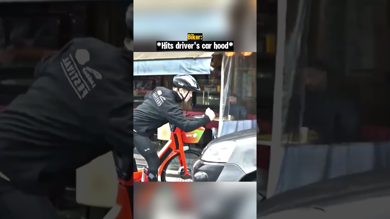 Road Raging Biker Hits Driver's Car Hood