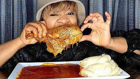 Asmr Mukbang and Pounded Yam Fufu +Turkey Pepper Soup African Food