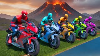 Spiderman Stunt Ramp Motorcycle Challenge - Jumping Over The Volcano