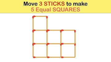 Move 3 STICKS to make  5 Equal SQUARES || Matchstick Puzzles
