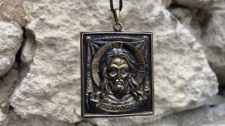 Спас Нерукотворный Икона бронзовая Христианская икона Мандилион Спас Иисус Христос Кулон бронзовый