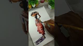 Lady Figure Drawing with water colour #viral #art #painting #tranding #watercolor #shortvideo #viral