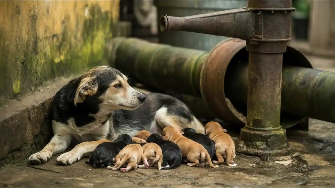 Stray Dog Gives Birth to 16 Puppies in an Old Abandoned Pump Station ...