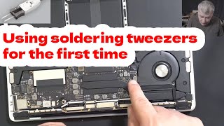 MacBook Pro A1708 no power logic board repair  Using soldering tweezers for the first time :)