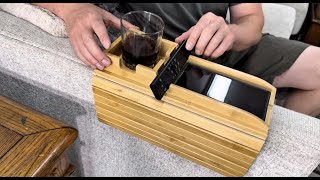 Bestjing Bamboo Sofa Armrest Tray - Couch Arm Tray with Detachable Couch Cup Holder - 2 in 1 Anti-Sl