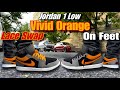 Jordan 1 low vivid orange  on feet  lace swap