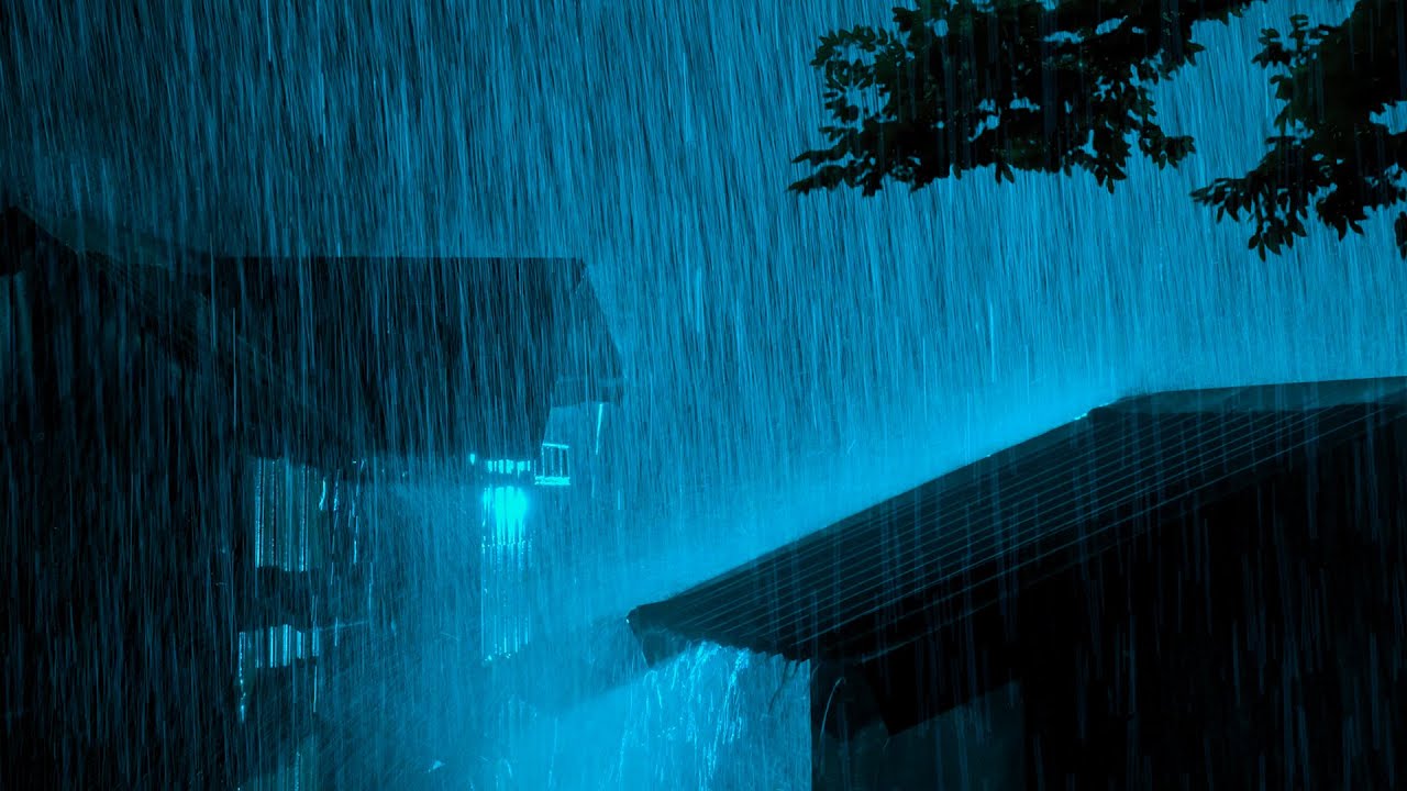 Fall into Deep Sleep with Heavy Rain Sounds on Metal Roof and Thunderstorm in Rainforest at Night