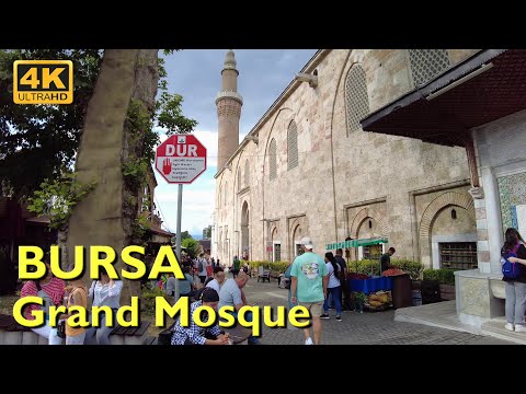 Grand Mosque of Bursa Walking Tour 4K UHD 50fps | Around Ulu Cami & interior