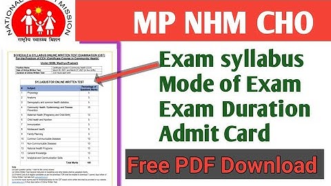 MP NHM CHO Exam Syllabus , Exam date and Admit card 2021 | Download Free PDF