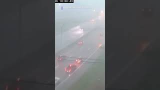 Video shows the moment a car was flipped by a possible tornado on Interstate 71 in Ohio.