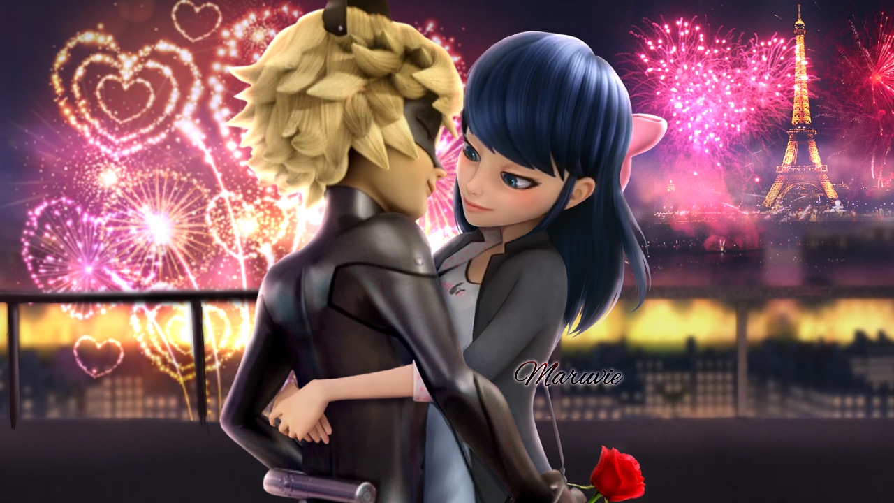 Miraculous Ladybug Marinette And Adrien Kissing