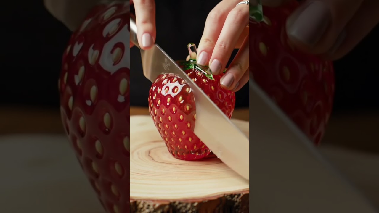 Glass Strawberry Gets Sliced! 🍓🔪 | ASMR 