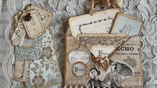 Small stuffed floating envelope pockets with ephemera! #craftandchat  #craftwithme