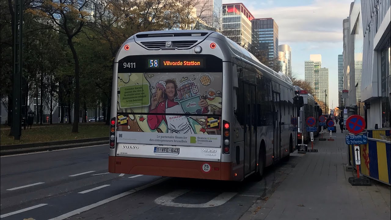 STIB Bus 58 Trajet complet (Vilvoorde Station vers Albert II) dans un VOLVO 7900 Hybrid (9411)