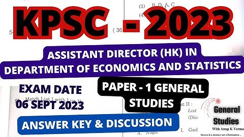 KPSC ASSISTANT DIRECTOR (HK) DEPT OF ECONOMICS & STATISTICS | ANSWER KEY | PAPER - 1 GS| 6 Sept 2023