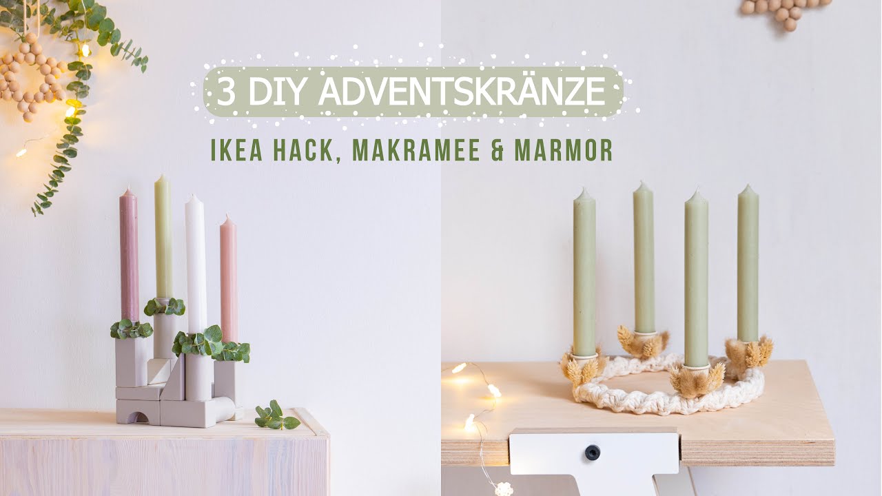 DIY Adventskranz selber machen | 3 Ideen | Ikea Hack, Makramee, Trockenblumen & Marmor Fliesen