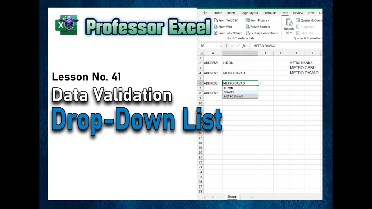 Lesson No 41: Data Validation - Creating a Drop Down List - YouTube