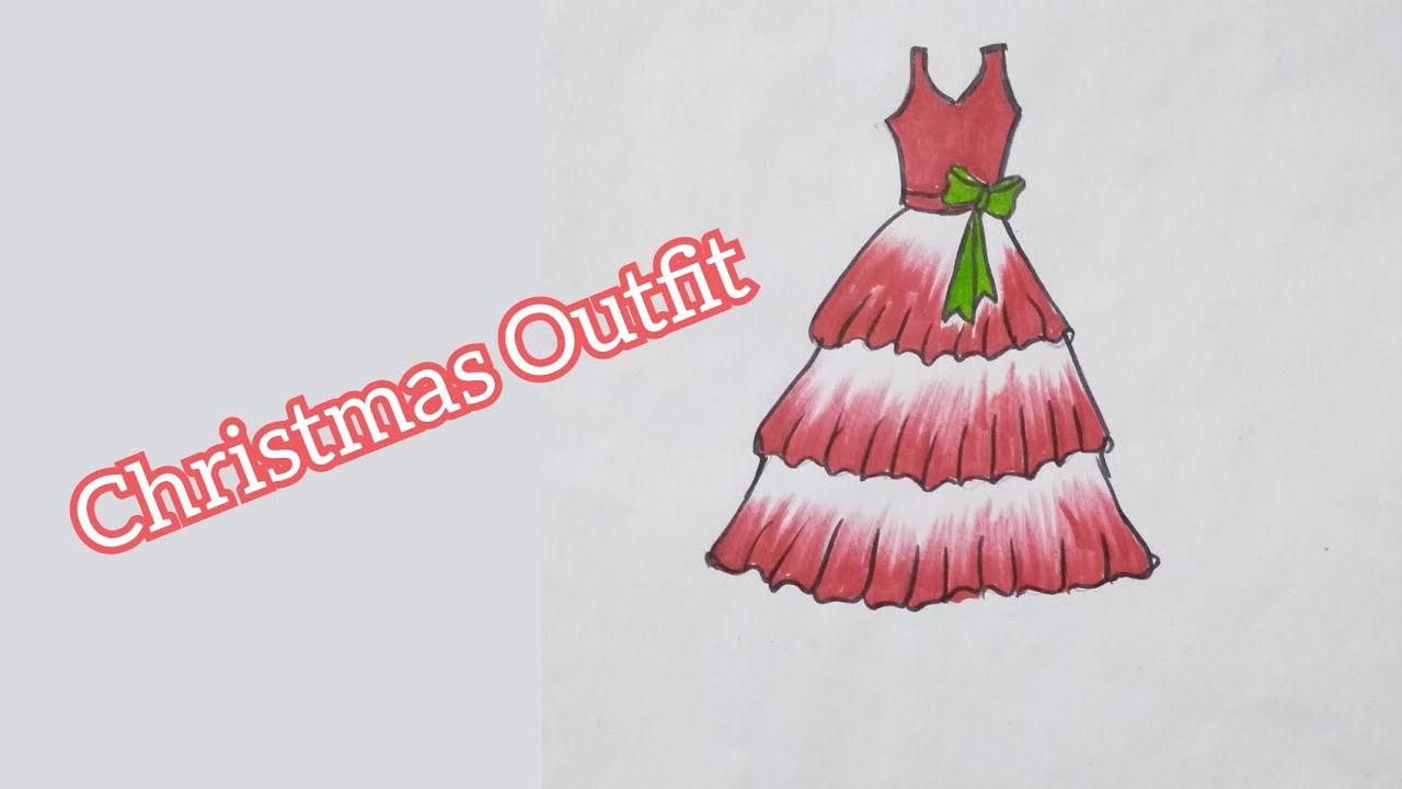 How To Draw Christmas Girl's Outfit For Begginers & Kid's - YouTube