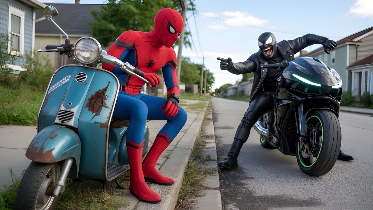 Venom & Captain America Damage Spidey’s Bike– Superman Dad Shocks Them with a Lamborghini car