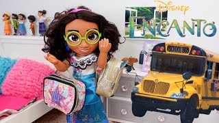 Disney Encanto Mirabel Doll packing her Backpack and Lunch Box