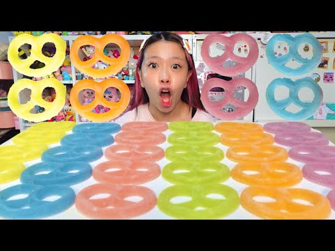 【ASMR】グミッツェルを大量に食べたら顎外れた🥨💛🧡🩷🩵💚