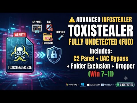 🕵️ ToxiStealer FUD – C2 Panel + UAC Bypass + Folder Exclusion + Dropper (Win 7–11),