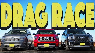 2023 Sequoia vs GMC Yukon Denali vs Ford Expedition: The Ultimate Large SUV Drag and Roll Race.