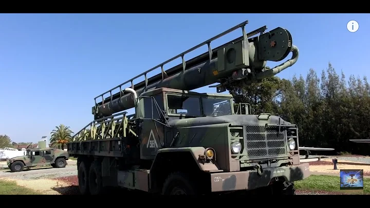 RQ-2A Pioneer RPV UAV twin rail catapult launcher on M-927 Truck,  5Ton, 6x6 XLWB, US Marine