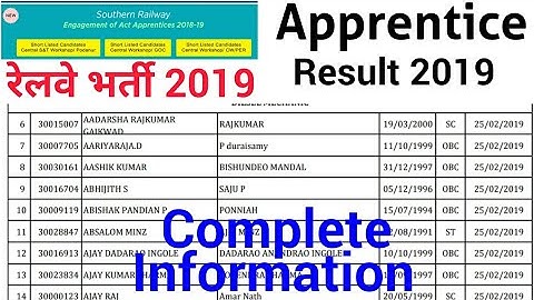 रेलवे Apprentice Result 2019 | Southern Railway Apprentice Result 2019