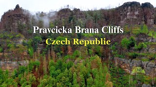 Pravčická Brána Cliffs, Czech Republic In 4K Drone Aerial View Of Sandstone Rock Arch