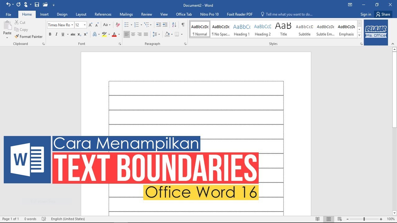 Belajar Microsoft Word Cara Menampilkan Text Boundaries Di Microsoft Word Youtube