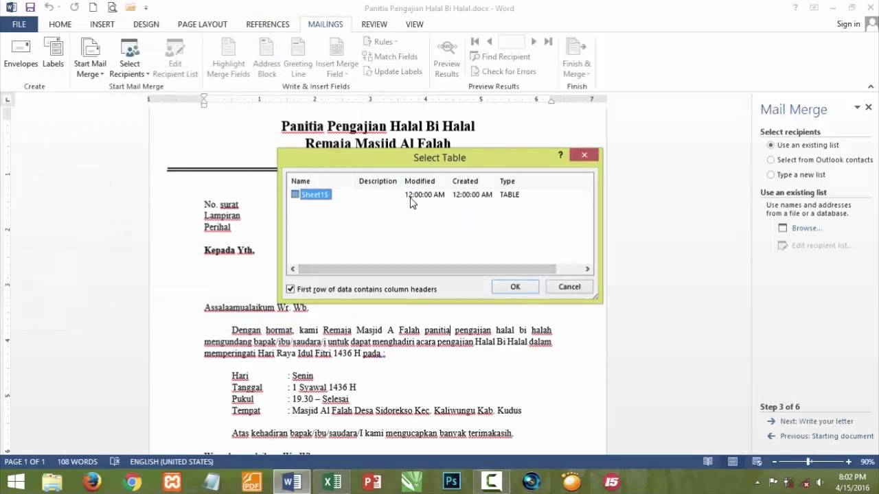 Menggabungkan Dokumen Master Dengan Data Source Pada Mail Merge YouTube