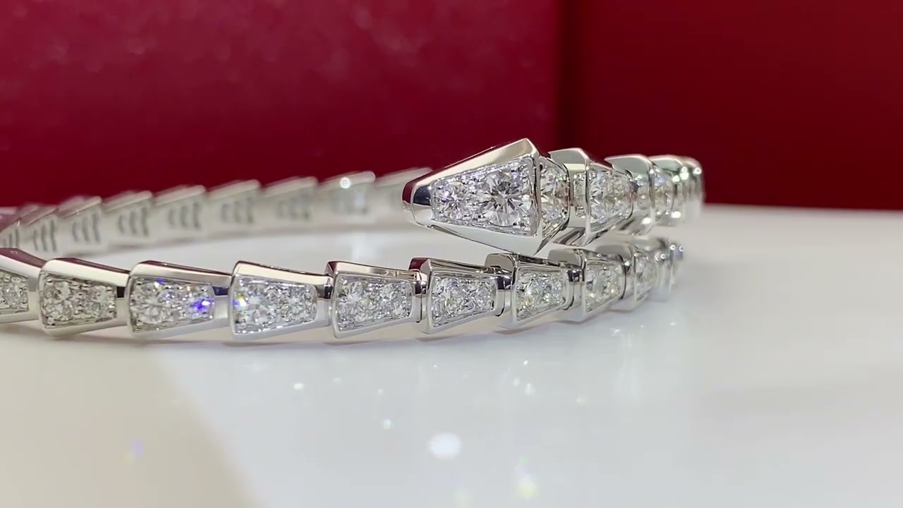 Custom 18k gold jewelry Bvlgari Serpenti Viper Bracelet Set with Full Pavé Diamonds