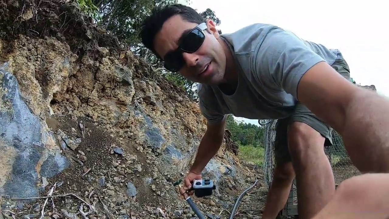 Setting up temporary sprinkler system on the farm