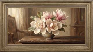 Magnolia Art Screensaver 4K, 2 Hours Elegant Floral Painting, Silent Ambient Display screenshot 1
