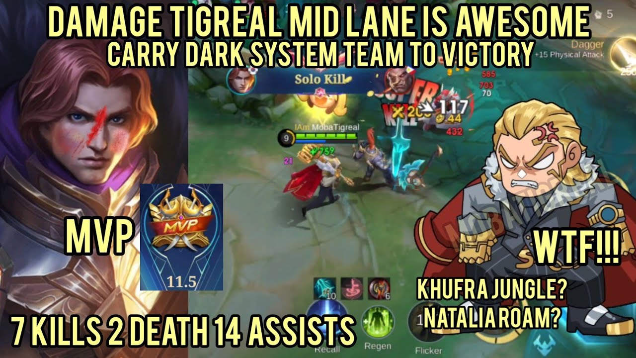 Fighter TIGREAL MID Lane Carrying DARK SYSTEM TEAM!!! Crazy MVP Gameplay | MLBB | Mobilelegends |