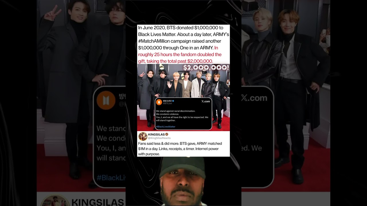 In June 2020, BTS donated $1,000,000 to Black Lives Matter. About a day later, ARMY's 