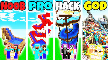 Minecraft: FAMILY WATERSLIDE BUILD CHALLENGE - NOOB vs PRO vs HACKER vs GOD in Minecraft
