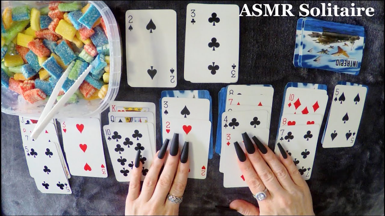 ASMR Eating Gummies & Solitaire Game Play | Whispered, Long Nails