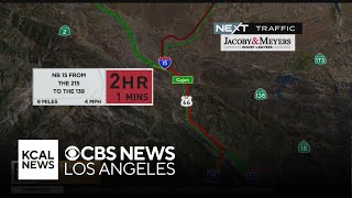 Sigalert at the 15 Freeway with only one lane open northbound in the Cajon Pass.