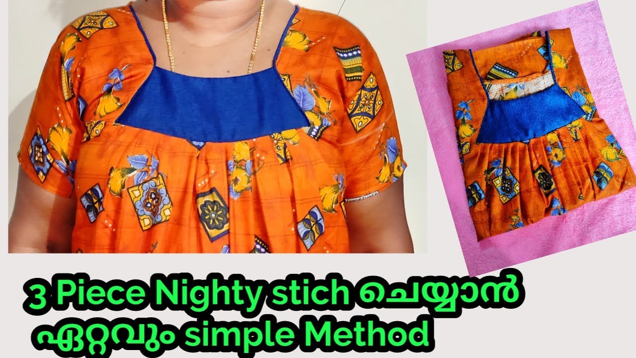 3 Piece Nighty Cutting and Stitching in malayalam/ Nighty Cutting and