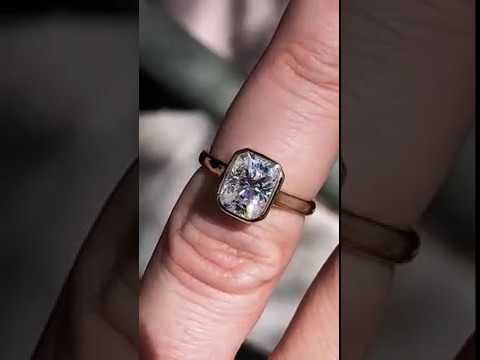 Emerald / Radiant Moissanite Petite Bezel Solitaire ring video