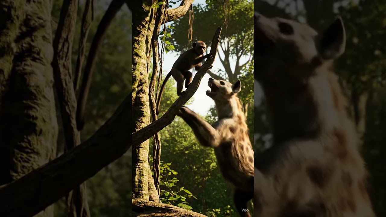 Monkey Attacks Hyenas While Enduring