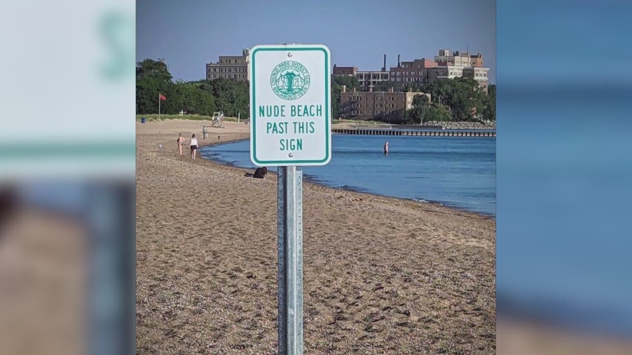 Someone installed a 'nude beach' sign at Chicago beach